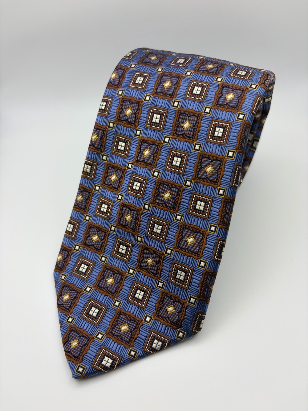 Robert Talbott Best of Class Nordstrom Silk Tie Blue Brown Geometric Made USA